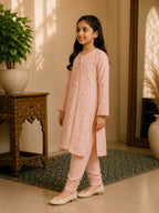 Girls Blush Pink Dobi Cotton Chikankari Shrug Set | Premium Ethnic Wear for Kids | Tazaki Fashion