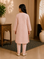 Girls Blush Pink Dobi Cotton Chikankari Shrug Set | Premium Ethnic Wear for Kids | Tazaki Fashion