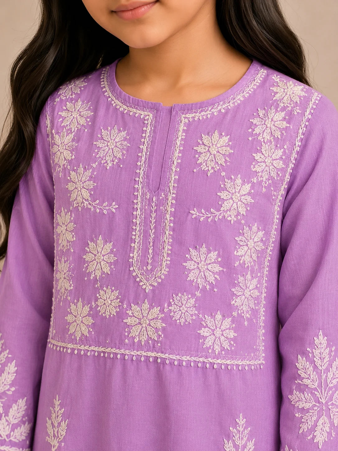 Girls Mint Green Muslin Embroidered Kurta Pant Set | Premium Ethnic Wear for Kids | Tazaki Fashion