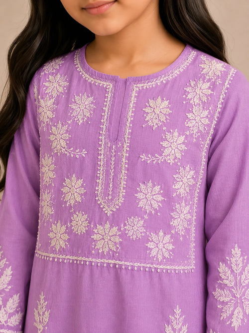 Girls Mint Green Muslin Embroidered Kurta Pant Set | Premium Ethnic Wear for Kids | Tazaki Fashion
