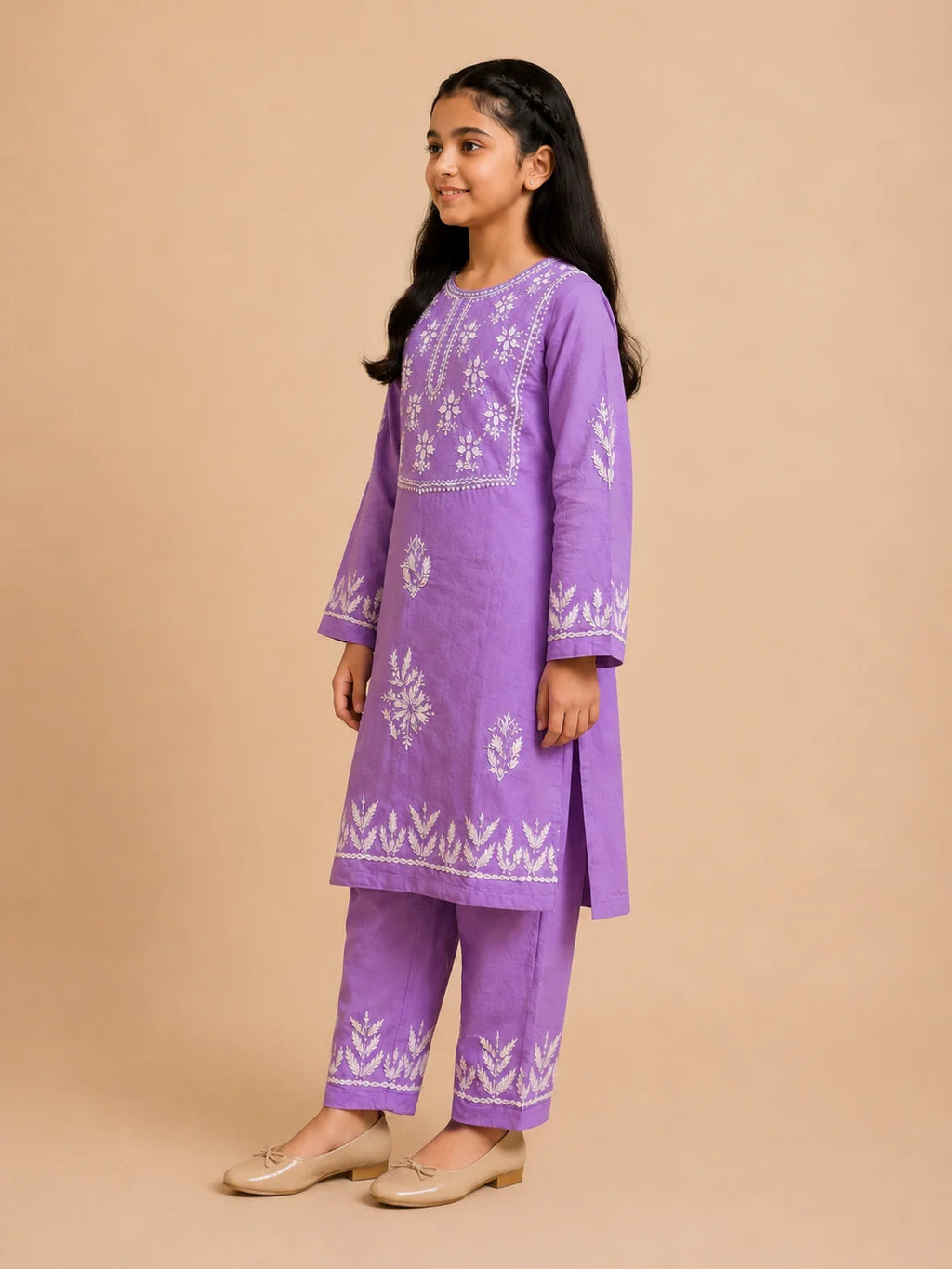 Girls Mint Green Muslin Embroidered Kurta Pant Set | Premium Ethnic Wear for Kids | Tazaki Fashion