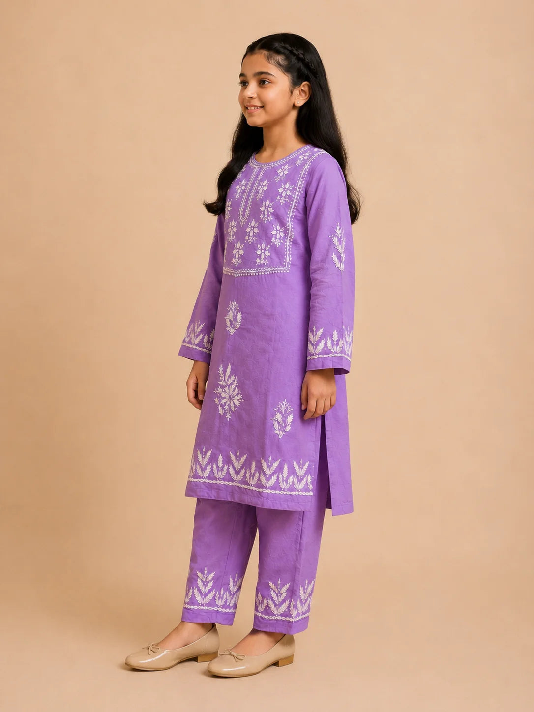 Girls Mint Green Muslin Embroidered Kurta Pant Set | Premium Ethnic Wear for Kids | Tazaki Fashion