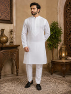 Men’s White Cotton Chikankari Kurta | Premium Lucknowi Embroidered Ethnic Wear | Tazaki Fashion