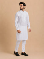 Men’s White Cotton Chikankari Kurta | Premium Lucknowi Embroidered Ethnic Wear | Tazaki Fashion