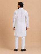 Men’s White Cotton Chikankari Kurta | Premium Lucknowi Embroidered Ethnic Wear | Tazaki Fashion
