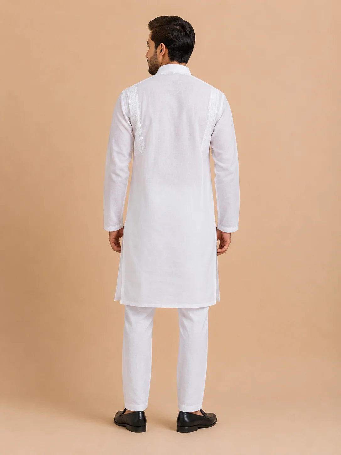Men’s White Cotton Chikankari Kurta | Premium Lucknowi Embroidered Ethnic Wear | Tazaki Fashion