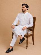 Men’s White Cotton Chikankari Kurta | Premium Lucknowi Embroidered Ethnic Wear | Tazaki Fashion