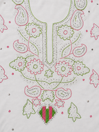 Premium White Muslin Chikankari Suit Fabric | Hand Embroidered Floral & Paisley Mukesh Work