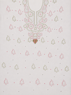 Premium White Muslin Chikankari Suit Fabric | Hand Embroidered Floral & Paisley Mukesh Work