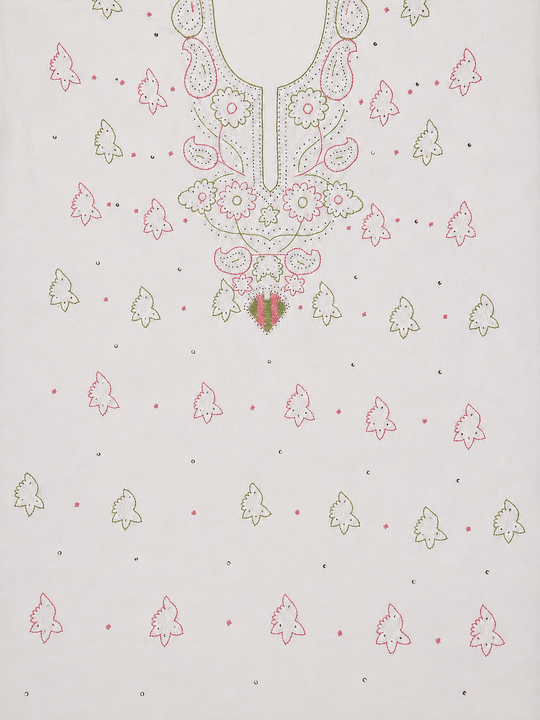 Premium White Muslin Chikankari Suit Fabric | Hand Embroidered Floral & Paisley Mukesh Work