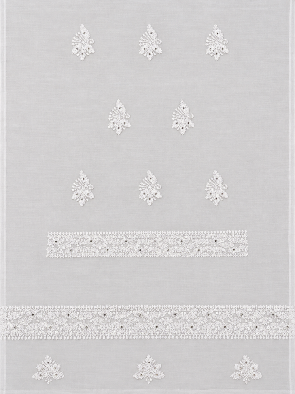 Premium White Muslin Chikankari Suit Fabric | Hand Embroidered Floral & Paisley Mukesh Work