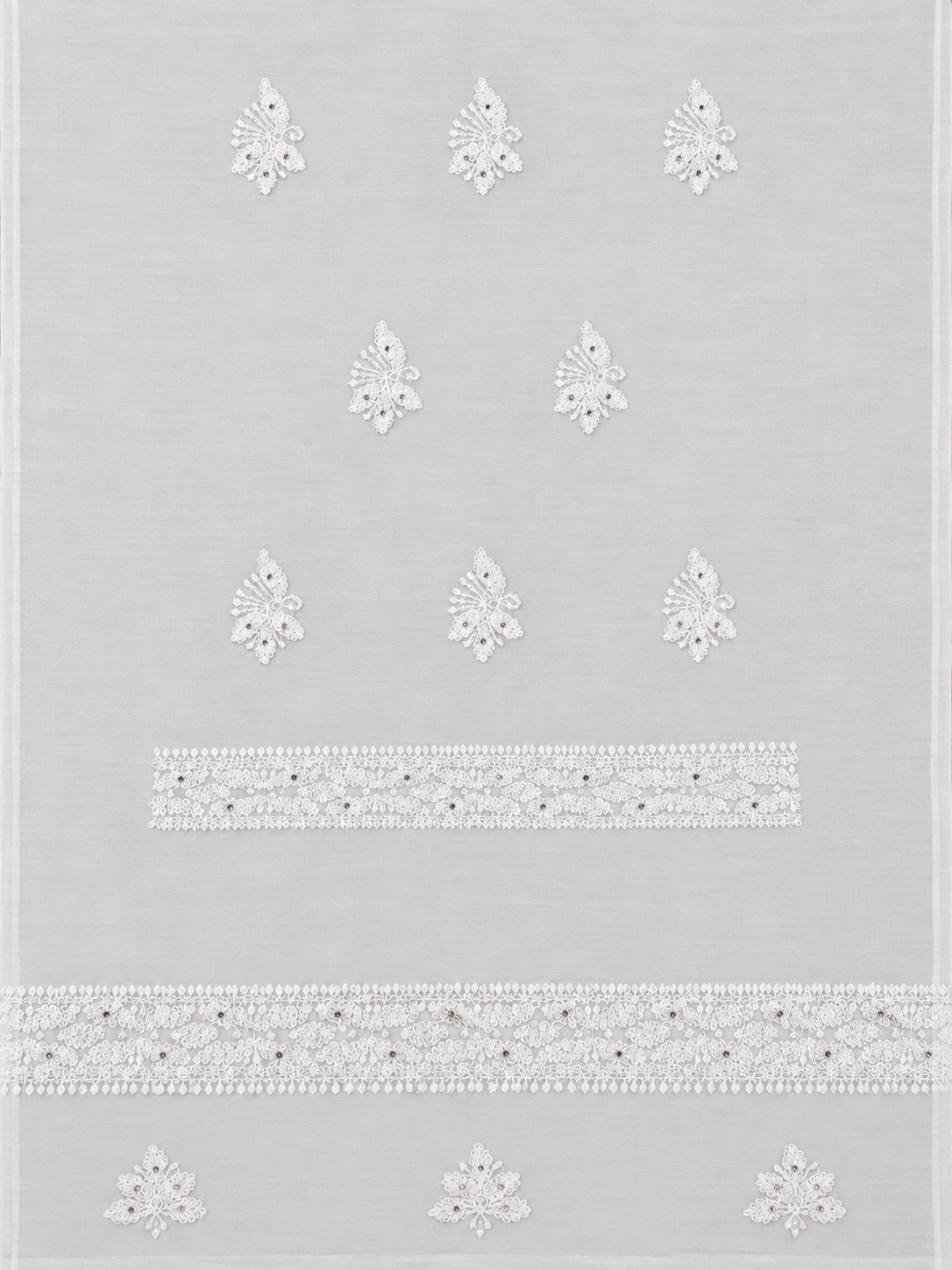 Premium White Muslin Chikankari Suit Fabric | Hand Embroidered Floral & Paisley Mukesh Work