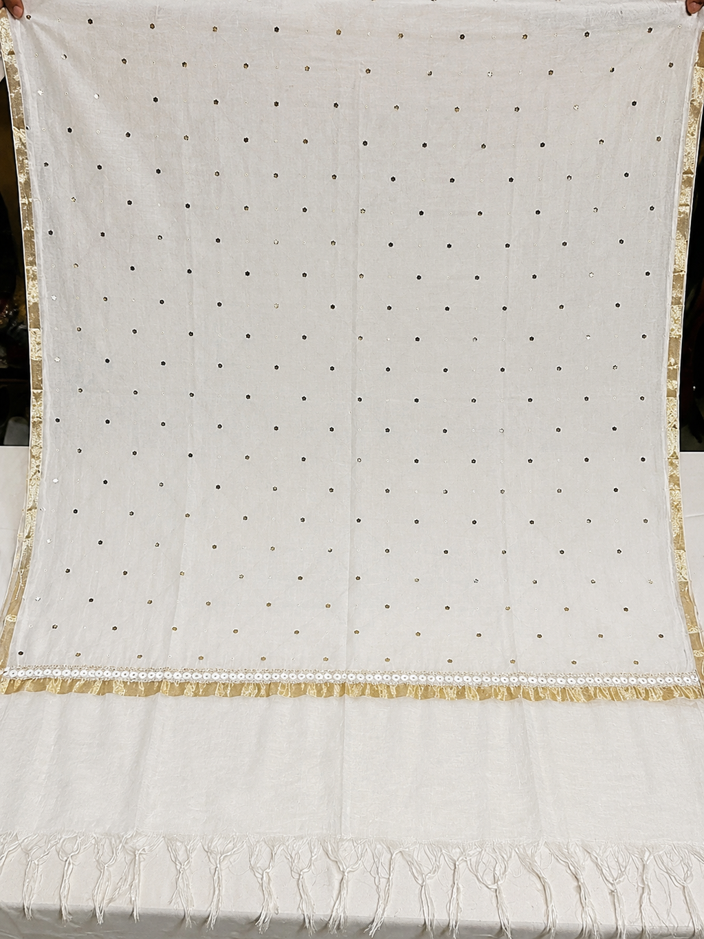 Premium Ivory Mul Chanderi Embroidered Kurta Dupatta Set for Women