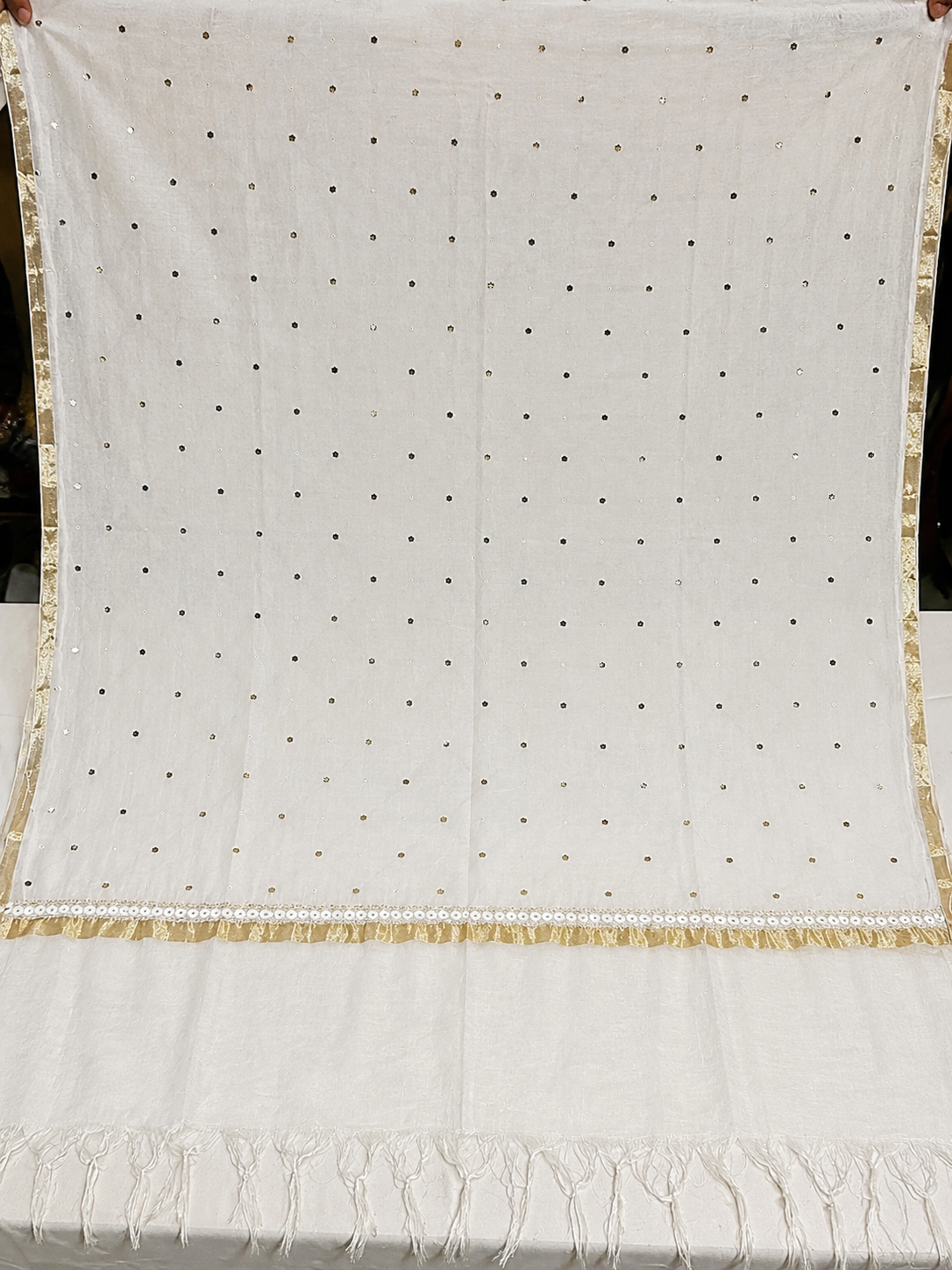 Premium Ivory Mul Chanderi Embroidered Kurta Dupatta Set for Women