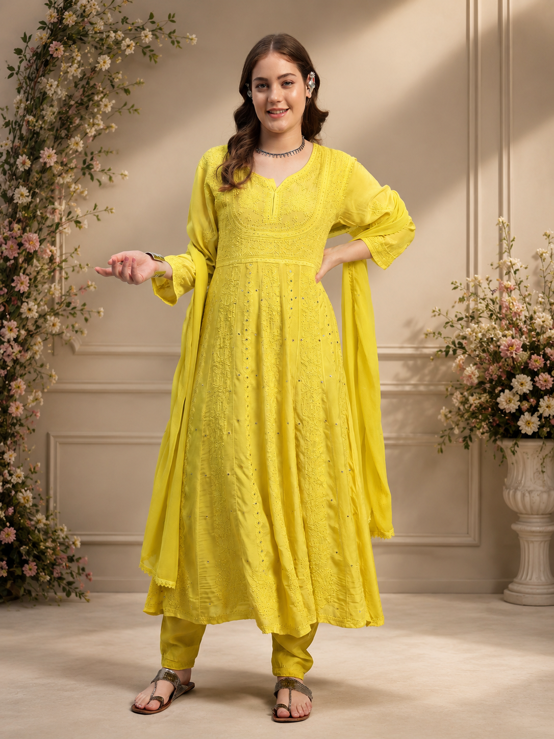 Premium Embroidered Muslin Anarkali Suit Set with Dupatta | Elegant Ethnic Wear