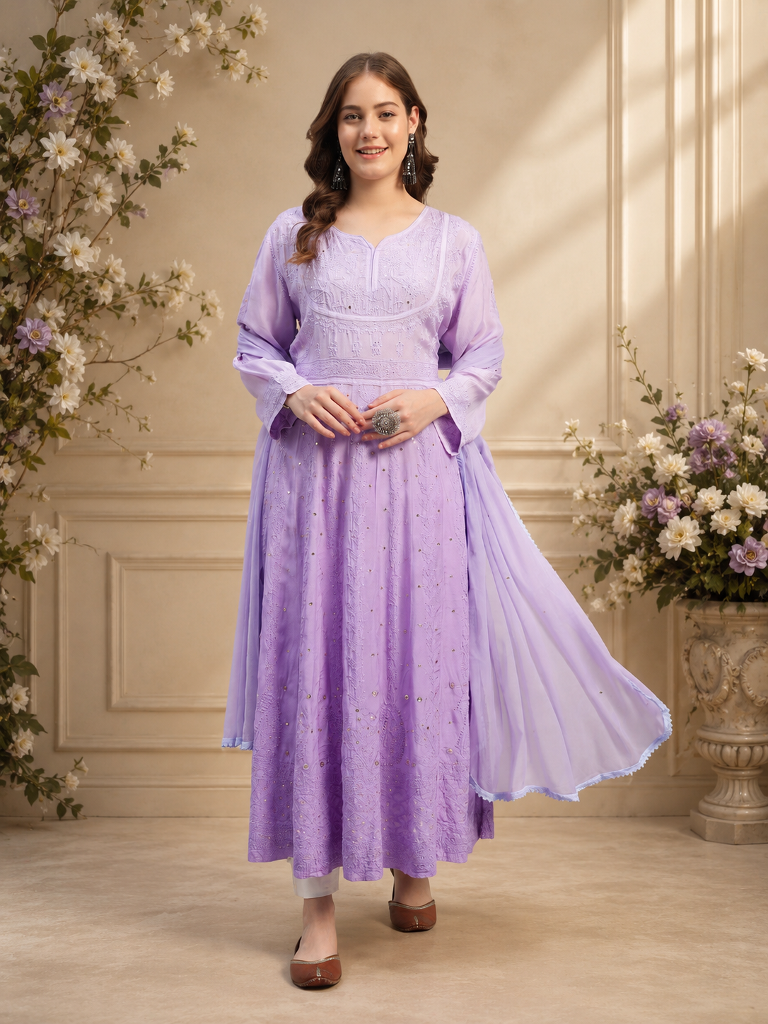 Premium Embroidered Muslin Anarkali Suit Set with Dupatta | Elegant Ethnic Wear