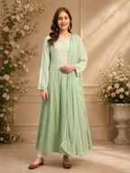 Premium Embroidered Muslin Anarkali Suit Set with Dupatta | Elegant Ethnic Wear