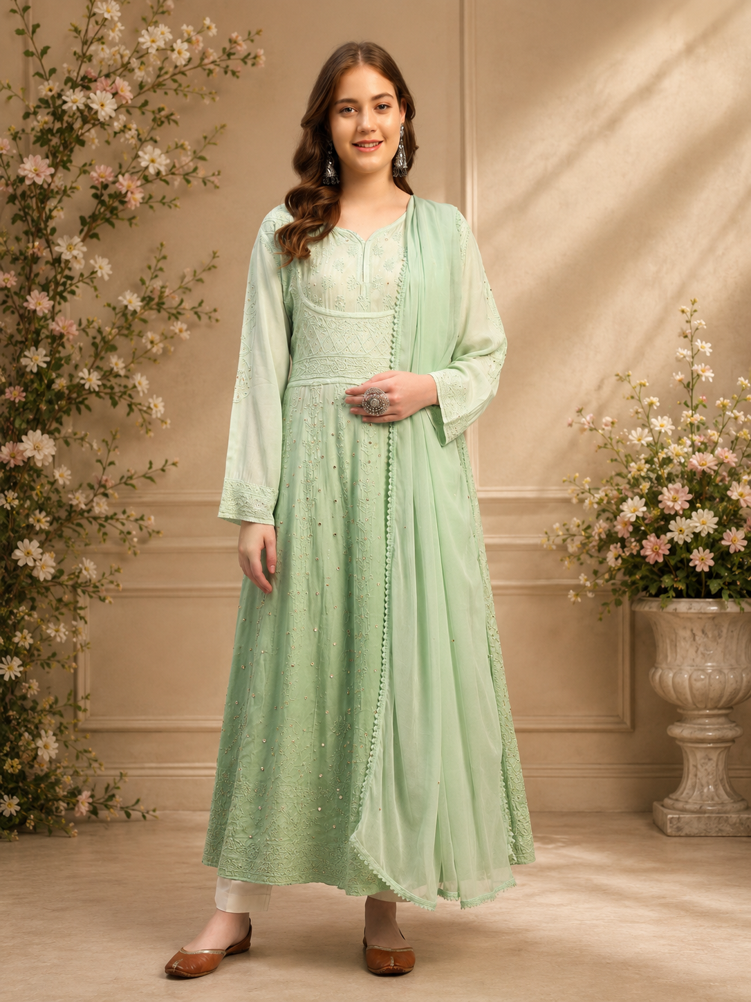 Premium Embroidered Muslin Anarkali Suit Set with Dupatta | Elegant Ethnic Wear