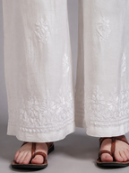 Luxury White Chikankari Embroidered Palazzo for Women | Premium Designer Ethnic Bottom Wear