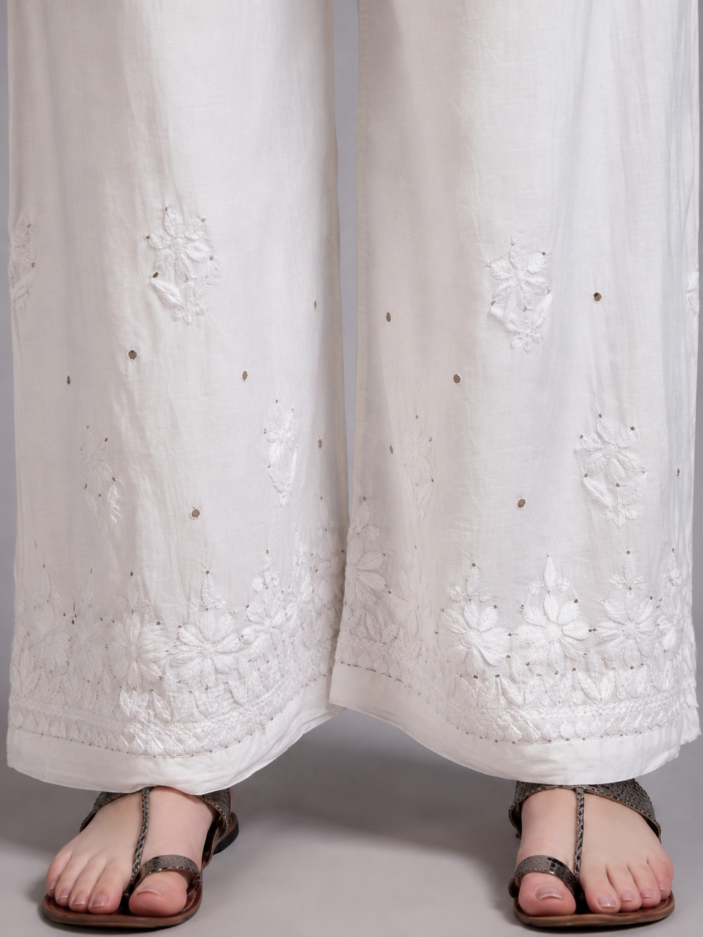Luxury White Chikankari & Mukesh Work Palazzo for Women | Premium Designer Ethnic Bottom Wear