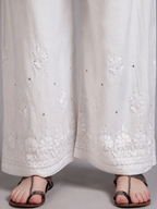 Luxury White Chikankari & Mukesh Work Palazzo for Women | Premium Designer Ethnic Bottom Wear