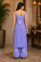 Premium Modal Chikankari Strap Kurta Palazzo Set for Women | Handcrafted Embroidered Co-Ord Set