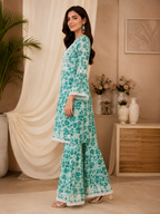 Premium Floral Printed Cotton Kurti Palazzo Set for Women | Elegant Embroidered Ethnic Ensemble