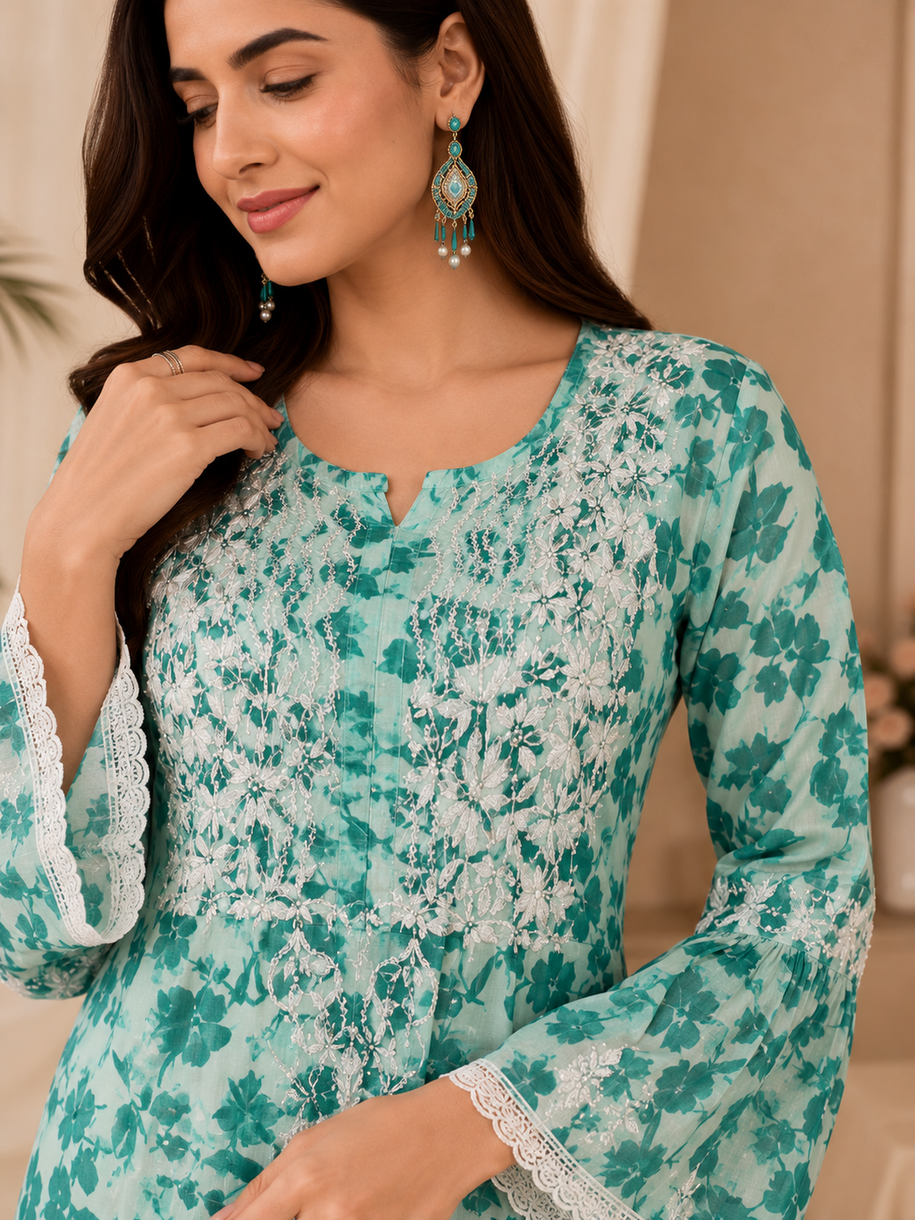 Premium Floral Printed Cotton Kurti Palazzo Set for Women | Elegant Embroidered Ethnic Ensemble