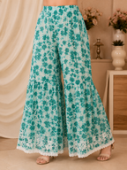 Premium Floral Printed Cotton Kurti Palazzo Set for Women | Elegant Embroidered Ethnic Ensemble