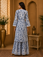 Premium Floral Printed Cotton Kurti Palazzo Set for Women | Elegant Embroidered Ethnic Ensemble