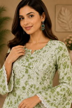 Premium Floral Printed Cotton Kurti Palazzo Set for Women | Elegant Embroidered Ethnic Ensemble