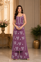 Premium Modal Chikankari Strap Kurta Palazzo Set for Women | Handcrafted Embroidered Co-Ord Set