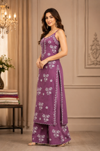 Premium Modal Chikankari Strap Kurta Palazzo Set for Women | Handcrafted Embroidered Co-Ord Set