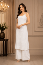 Premium Modal Chikankari Strap Kurta Palazzo Set for Women | Handcrafted Embroidered Co-Ord Set