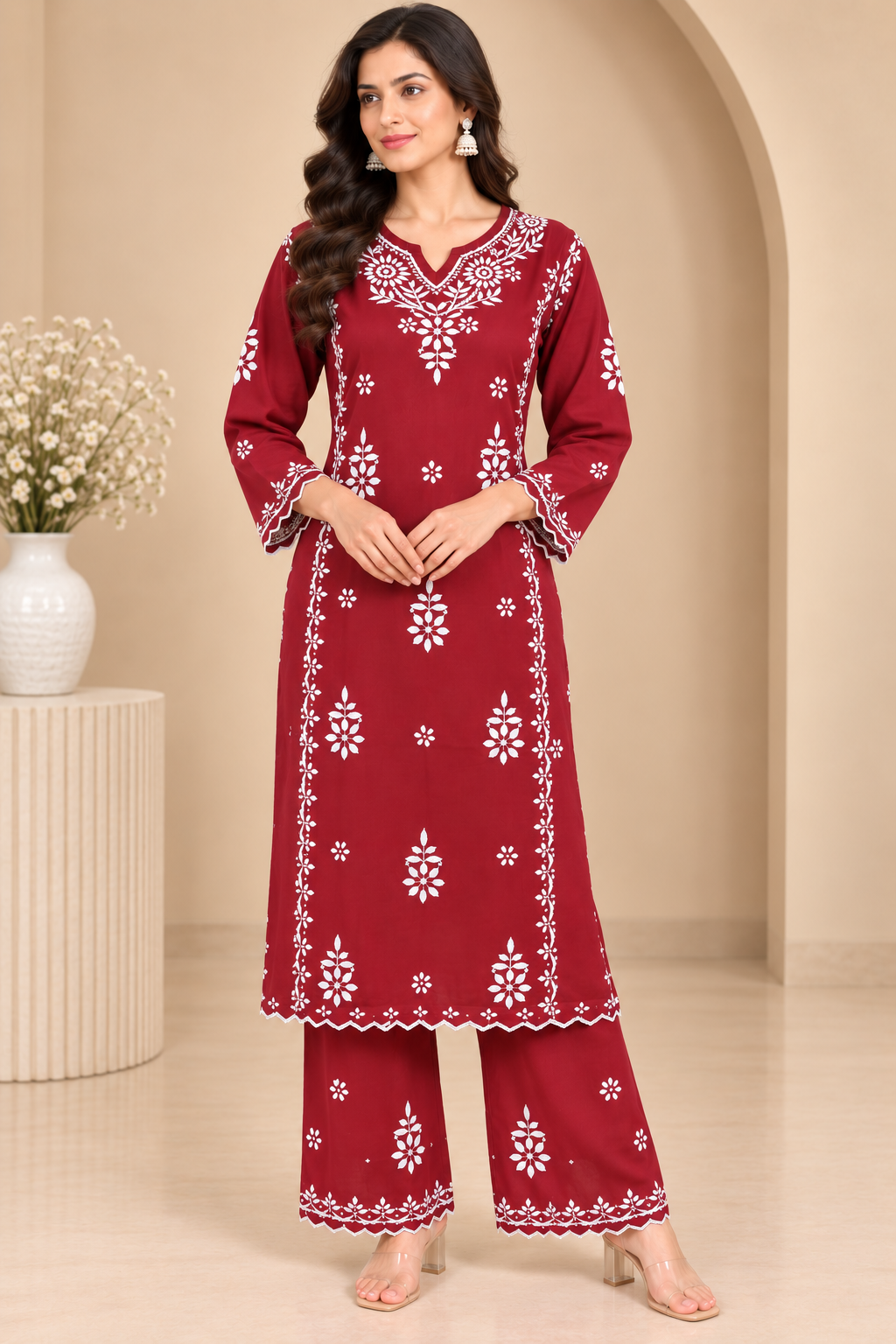 Premium Modal Handwork Embroidered Kurta Palazzo Set for Women | Luxury Ethnic Wear