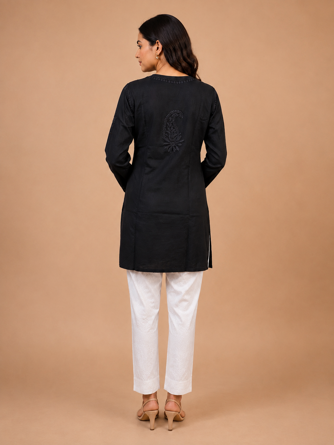 Black Modal Kurti with Tone-on-Tone Thread Handwork | Luxury Women’s Ethnic Wear