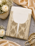 Luxury White Muslin Aari Zardozi & Mukesh Work Unstitched Suit | Premium Handcrafted Festive Collection