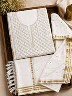 Premium Ivory Mul Chanderi Embroidered Kurta Dupatta Set for Women