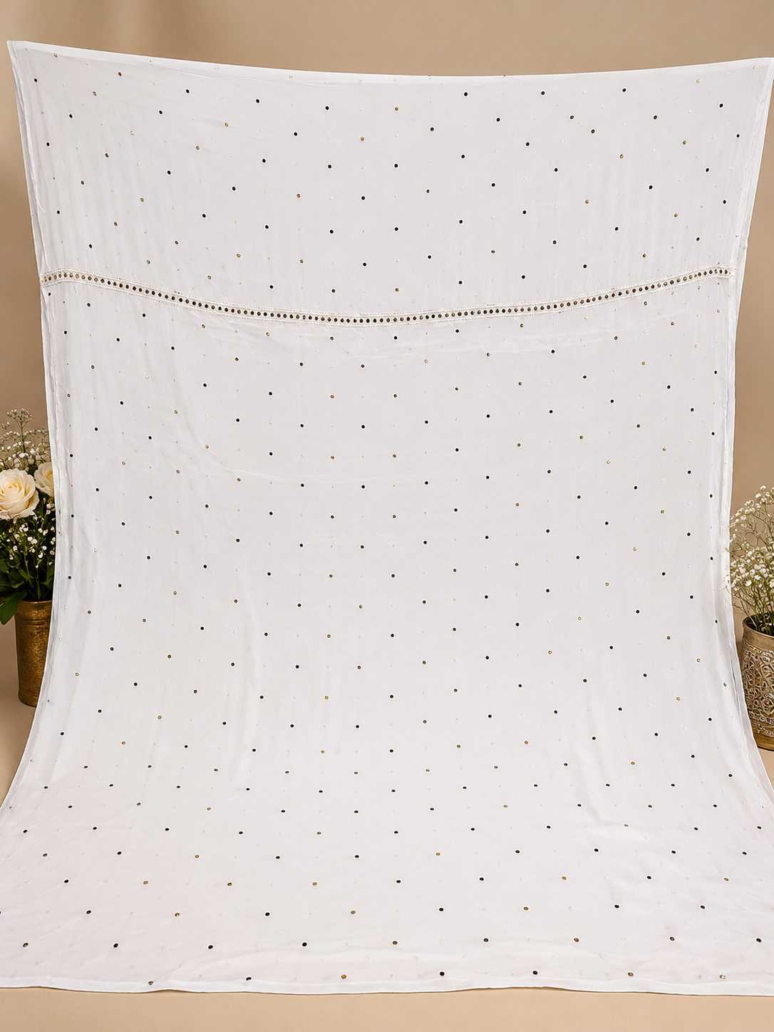 Premium White Viscose Suit Set with Dupatta | Elegant Floral Embroidery & Golden Embellishment