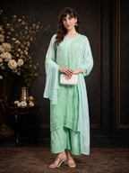 Luxury Muslin Chikankari Kurta Palazzo Dupatta Set for Women | Premium Hand Embroidered Ethnic Wear