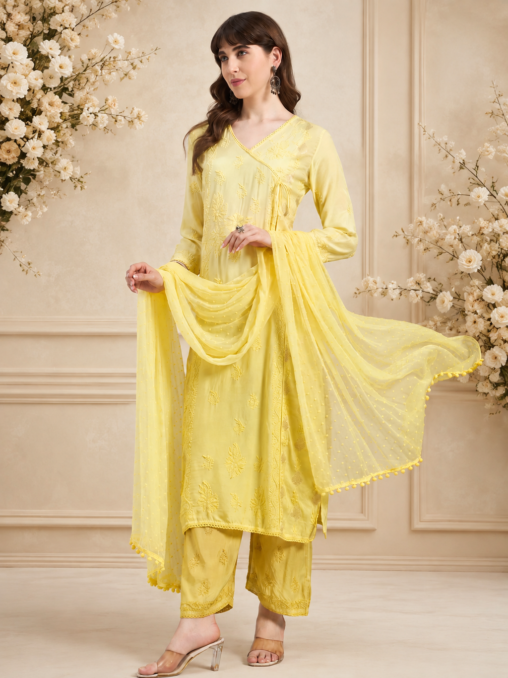 Luxury Muslin Chikankari Anarkha Suit with Dupatta for Women | Premium Lucknowi Handcrafted Elegance