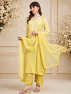 Luxury Muslin Chikankari Anarkha Suit with Dupatta for Women | Premium Lucknowi Handcrafted Elegance