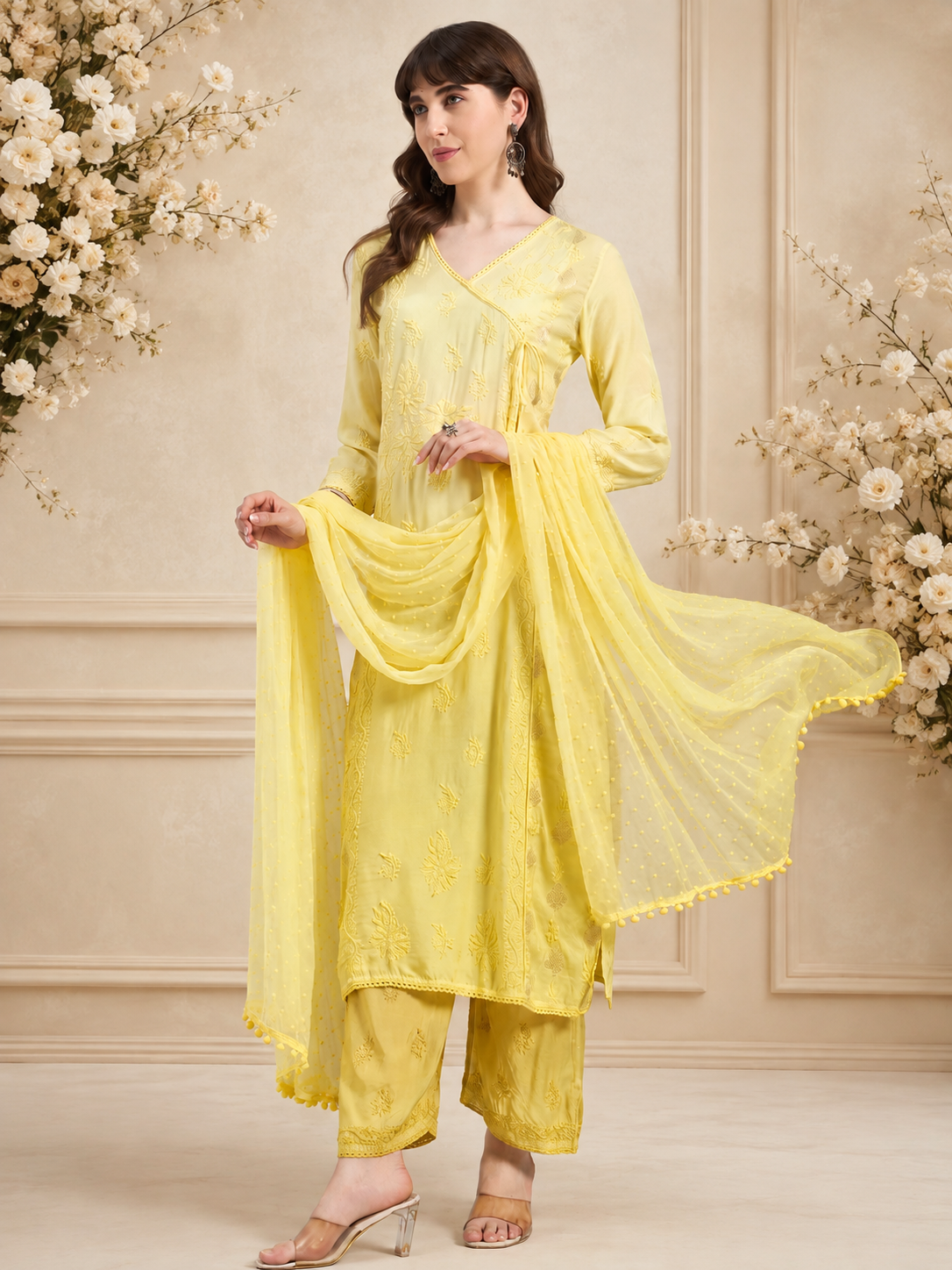 Luxury Muslin Chikankari Anarkha Suit with Dupatta for Women | Premium Lucknowi Handcrafted Elegance
