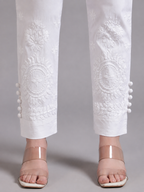 Tazaki White Handcrafted Chikankari Lycra Pant for Women | Luxury Ethnic Bottom Wear
