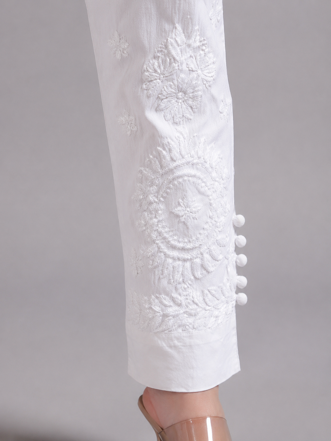 Tazaki White Handcrafted Chikankari Lycra Pant for Women | Luxury Ethnic Bottom Wear