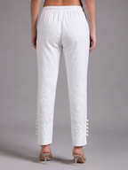 Tazaki White Handcrafted Chikankari Lycra Pant for Women | Luxury Ethnic Bottom Wear