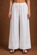 Luxury White Chikankari Embroidered Palazzo for Women | Premium Designer Ethnic Bottom Wear