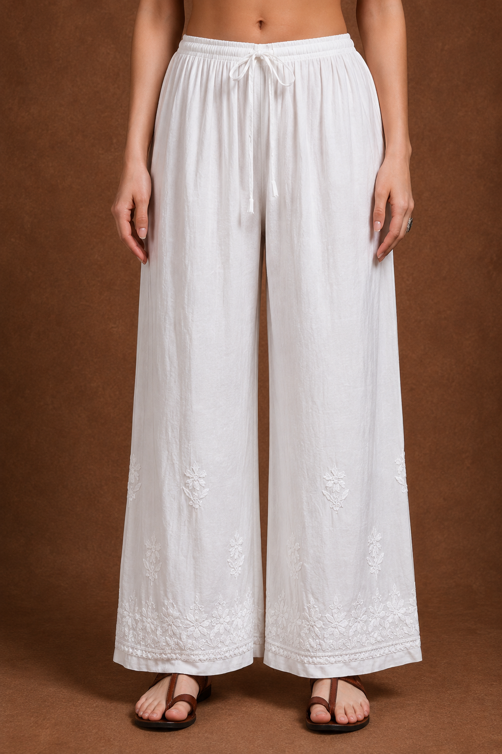 Luxury White Chikankari Embroidered Palazzo for Women | Premium Designer Ethnic Bottom Wear
