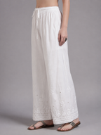 Luxury White Chikankari & Mukesh Work Palazzo for Women | Premium Designer Ethnic Bottom Wear