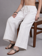 Luxury White Chikankari & Mukesh Work Palazzo for Women | Premium Designer Ethnic Bottom Wear